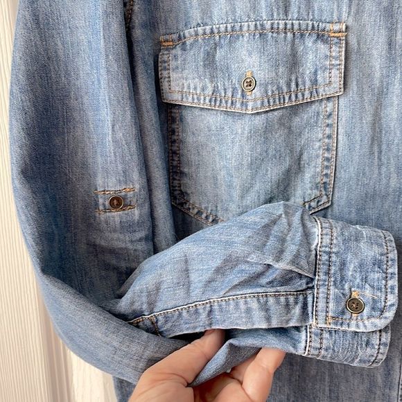 ANA Long Sleeve Chambray Button Down Denim Shirt Medium Blue Denim PXXL so soft - Picture 4 of 10